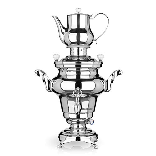 BEEM SAMOWAR Rebecca - 5 l, Teekocher elektrisch, Edelstahl, 5 l Wasserbehälter, 1,3 l Teekanne, Privat, Hotel & Gastro geeignet, Silber von BEEM