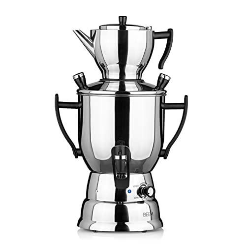 BEEM TEA-PERFECT Samowar - 3 L | Elektr. Edelstahl-Teebereiter | 1,2 L Teekanne mit Teesieb | Stufenlos regulierbarer Thermostat & Einhand-Dispenser | Perfekter Teegenuss- zu Hause & in der Gastro von BEEM