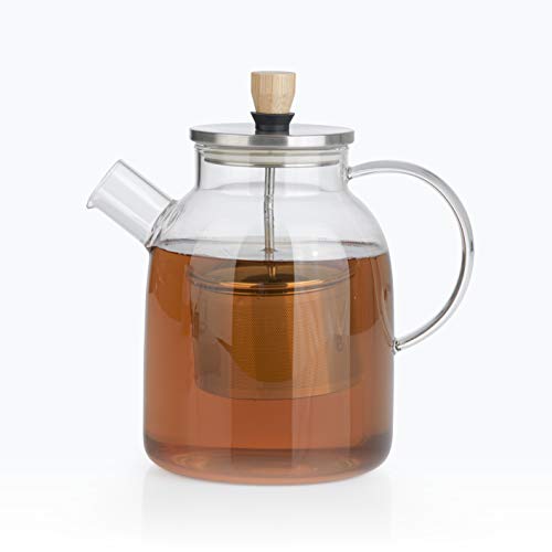 BEEM TEEKANNE Glaskanne mit Siebeinsatz - 1,5 l | Teekanne Glas | Sieb Edelstahl mit Hebefunktion | Hitzebeständiges Glas | Für heißen Tee oder Eistee von BEEM