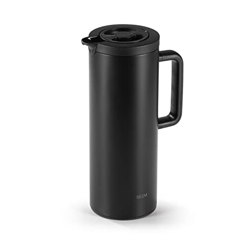 BEEM Thermoskanne | Praktische Kaffee- & Teekanne | Inkl. auslaufsicherem Deckel mit Drehverschluss & Druckknopf | Hält Getränke bis zu 12 Stunden heiß oder kalt | modernes Design | 1 L [Mattschwarz] von BEEM