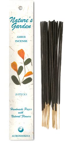 Auroshikha Räucherstäbchen 20 Stück Indische Rauchstäbchen Nature's Garden Incense Sticks Rauchstäbchen mit Edlen Ätherischen Ölen Handgerollt mit Bambus Stab mit echten gepressten Blüten von BEEMEN