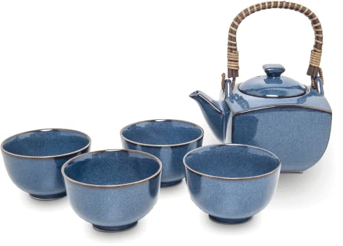 Japanisches Teeset für die japanische Teezeremonie Teekanne und Tassen Geschenkset Stilvolles Japanisches Teeservice (Blau) von BEEMEN