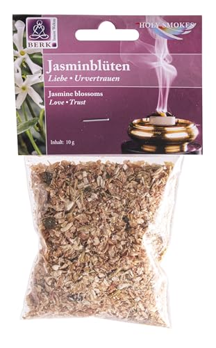 Jasminblüten 10g - Berk Räucherwerk Duftende Hölzer, Kräuter, Blüten zum Räuchern auf Sieb und Holzkohle Naturreine Räucherstoffe für Entspannung, Reinigung von BEEMEN