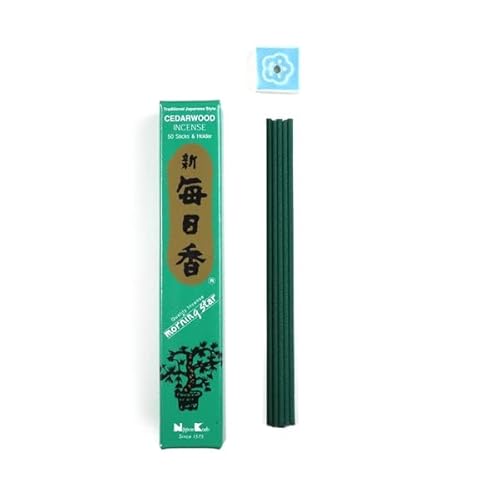Japanische Räucherstäbchen 50 Stück Nippon Kodo Morning Star Incense Sticks Rauchstäbchen aus Japan aus Natürlichen Stoffen ohne Chemie für Entspannung und Meditation (Zedernholz) von BEEMEN