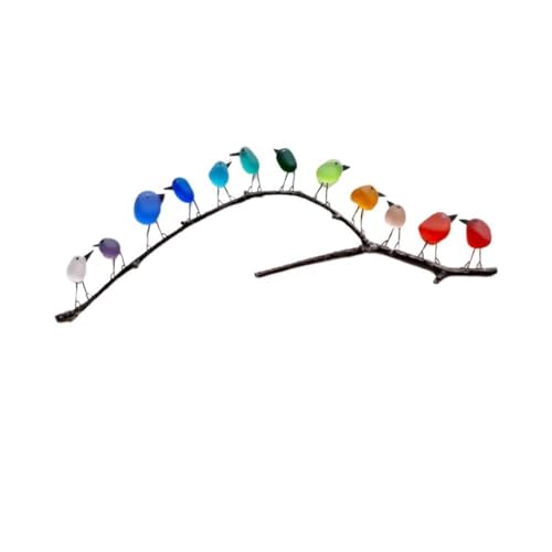 BEEOFICEPENG Buntglas-VöGel auf Zweigen, Desktop-Ornamente, Seeglas-VöGelform, Fenster-WandbehäNge, Regenbogen-Glas B von BEEOFICEPENG