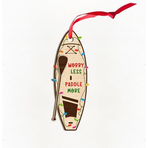 3D Stand Up Paddle Board Holz Ornamente für Weihnachtsbaum, Paddleboarding SUP Xmas Ornament Dekoration mit Lichtern, SUP Surfboard Paddle Boarding Andenken Geschenk für Paddleboarder von BEETHIS
