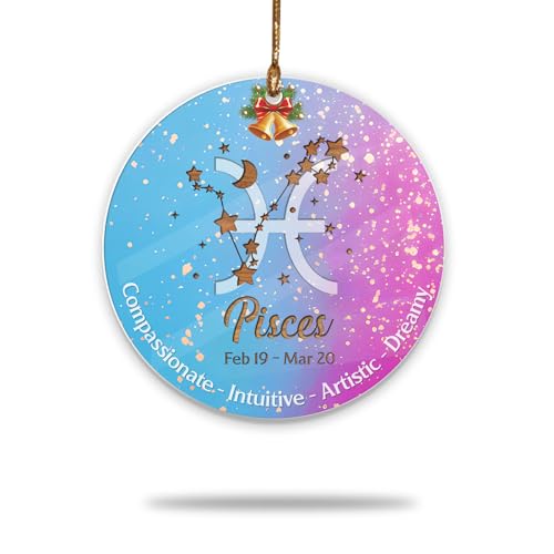 Fische Sternzeichen Weihnachten Ornament 2025, Sternzeichen Fische Ornamente, Horoskop Ornamente für Weihnachtsbaum, Sternbild Dekoration für Astrologie-Liebhaber, mitfühlend, intuitiv, künstlerisch von BEETHIS