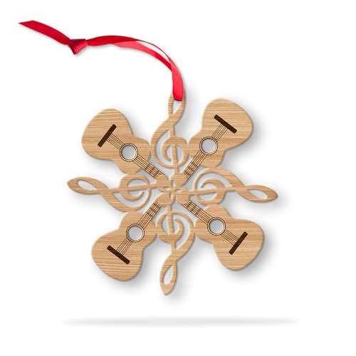 Rustikale Holzgitarren mit Violinschlüssel-Ornamenten für Weihnachtsbaumdekoration, Musikinstrument-Gitarre – Schneeflockenförmiges Ornament, Violinschlüssel mit Gitarren, Andenken, Geschenke für von BEETHIS