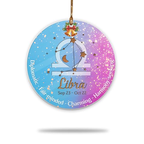 Waage Sternzeichen Weihnachten Ornament 2025, Sternzeichen Waage Ornamente, Horoskop Ornamente für Weihnachtsbaum, Sternbild Dekoration für Astrologie-Liebhaber, Diplomatisch, Fair-minded, Charming von BEETHIS
