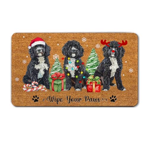 Weihnachtliche portugiesische Wasserhundematte, niedliche Fußmatte, weihnachtliche Hunde-Fußmatte, Willkommensmatte, für drinnen und draußen, rutschfest, Andenken Geschenk für Hundeliebhaber Weihnachtliche portugiesische Wasserhundematte, niedliche Fußmatte, weihnachtliche Hunde-Fußmatte, Willkommensmatte, für drinnen und draußen, rutschfest, Andenken Geschenk für Hundeliebhaber von BEETHIS