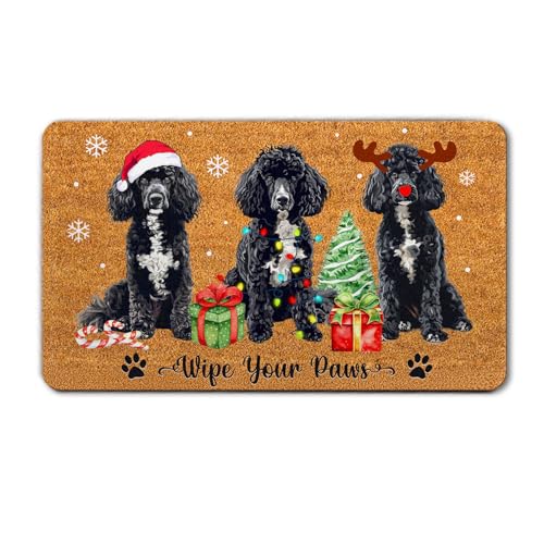 Weihnachtliche schwarze Pudel-Fußmatte, niedlicher Pudel-Hund, Weihnachts-Fußmatte, Willkommensmatte, für drinnen und draußen, rutschfest, Andenken Geschenk für Hundeliebhaber, Haustierbesitzer Weihnachtliche schwarze Pudel-Fußmatte, niedlicher Pudel-Hund, Weihnachts-Fußmatte, Willkommensmatte, für drinnen und draußen, rutschfest, Andenken Geschenk für Hundeliebhaber, Haustierbesitzer von BEETHIS
