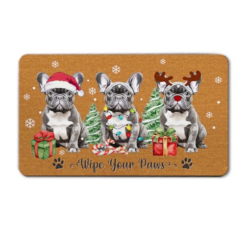 Weihnachtsmatte mit französischer Bulldogge, niedliche Frenchie-Hunde-Fußmatte, Weihnachts-Fußmatte, Willkommensmatte, für drinnen und draußen, rutschfest, Andenken Geschenk für Hundeliebhaber von BEETHIS