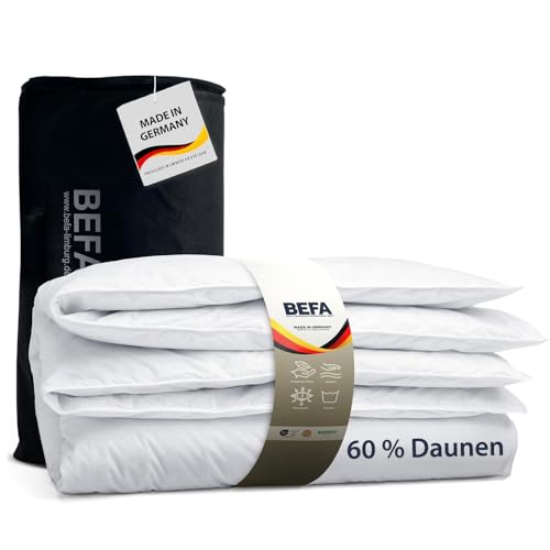 BEFA NATUR Daunendecke Ganzjahr 160x210 cm | 60% Daunen & 40% Federn | atmungsaktiv & pflegeleicht | Allergiker geeignet (NOMITE) | Tierwohl (DOWNPASS) | Oeko-TEX Klasse 1 | Made in Germany von BEFA NATUR