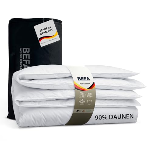 BEFA NATUR Daunendecke Ganzjahr 200x220 cm | 90% Daunen & 10% Federn | atmungsaktiv & pflegeleicht | Allergiker geeignet (NOMITE) | Tierwohl (DOWNPASS) | Oeko-TEX Klasse 1 | Made in Germany von BEFA NATUR