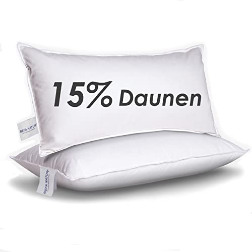 BEFA NATUR Made in Germany Kopfkissen 40x80 cm mit 15% Daunen & 85% Federn Klasse 1, weiß, Füllgewicht: 600g. Allergiker geeignet (nomite), Downpass (2 Stück) von BEFA NATUR