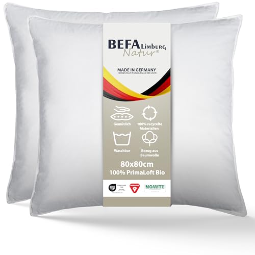 BEFA NATUR Kopfkissen 80x80 cm (2 Stück) | Primaloft Bio® - hochwertige, Funktionelle Mikrofaserfüllung | vegane Daunenalternative | 1500g Füllgewicht/Stück | Oeko-TEX 100 Klasse 1 | Made in Germany von BEFA NATUR