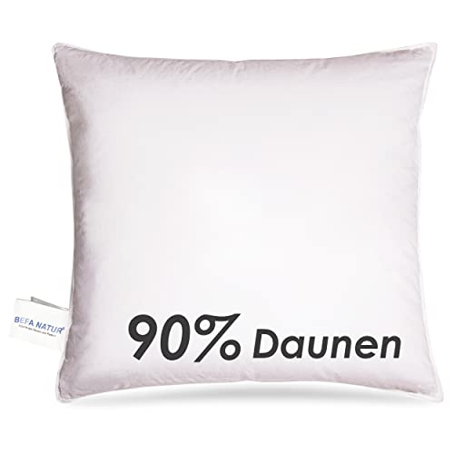 BEFA NATUR Made in Germany Kopfkissen 80x80 cm mit 90% Daunen & 10% Federn Klasse 1, weiß, Füllgewicht: 800g. Allergiker geeignet (nomite), Downpass von BEFA NATUR