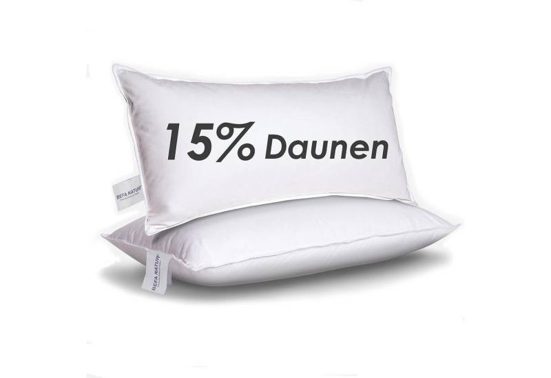 Daunenkissen kuscheliges Premium Daunenkopfkissen (mit 15% Daunenanteil) 40 x 80 cm, BEFA NATUR, Füllung: 15% Daunen, 85% Federn, Seitenschläfer, Bauchschläfer, Rückenschläfer, Spar-Set, 1 oder 2 tlg., Made in Germany - himmlischer Schlafkomfort - Allergiker geeignet von BEFA NATUR