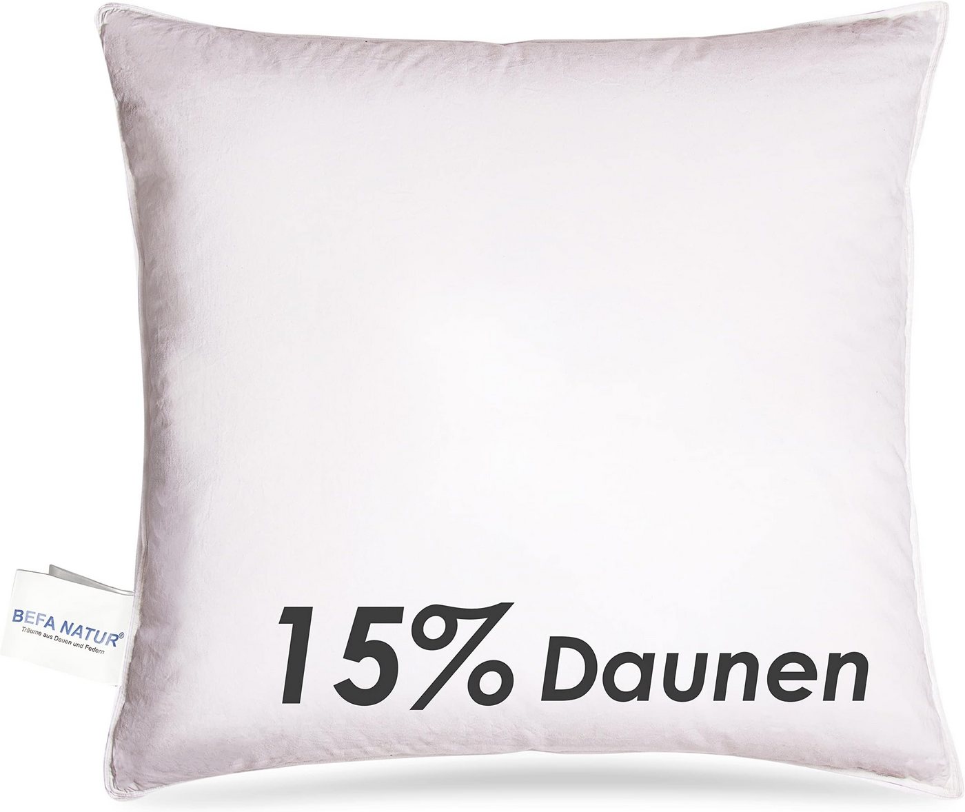 Daunenkissen kuscheliges Premium Daunenkopfkissen (mit 15% Daunenanteil) 80 x 80 cm, BEFA NATUR, Füllung: 15% Daunen, 85% Federn, Seitenschläfer, Bauchschläfer, Rückenschläfer, Spar-Set, 1 oder 2 tlg., Made in Germany - himmlischer Schlafkomfort - Allergiker geeignet von BEFA NATUR