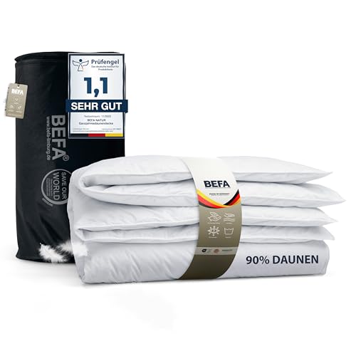 BEFA NATUR Daunendecke Winter 200x200 cm | 90% Daunen & 10% Federn | 1330g Füllgewicht | Allergiker geeignet (NOMITE) | Tierwohl Zertifiziert (DOWNPASS) | Oeko-TEX Klasse 1 | Made in Germany von BEFA NATUR