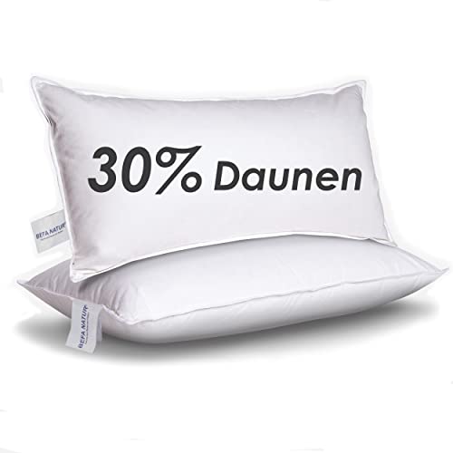 BEFA NATUR Made in Germany Kopfkissen 40x80 cm mit 30% Daunen & 70% Federn Klasse 1, weiß, Füllgewicht: 550g. Allergiker geeignet (nomite), Downpass (2 Stück) von BEFA NATUR