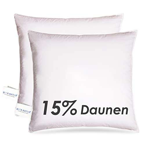 BEFA NATUR Made in Germany Kopfkissen 80x80 cm mit 15% Daunen & 85% Federn Klasse 1, weiß, Füllgewicht: 1200g. Allergiker geeignet (nomite), Downpass (2 Stück) von BEFA NATUR