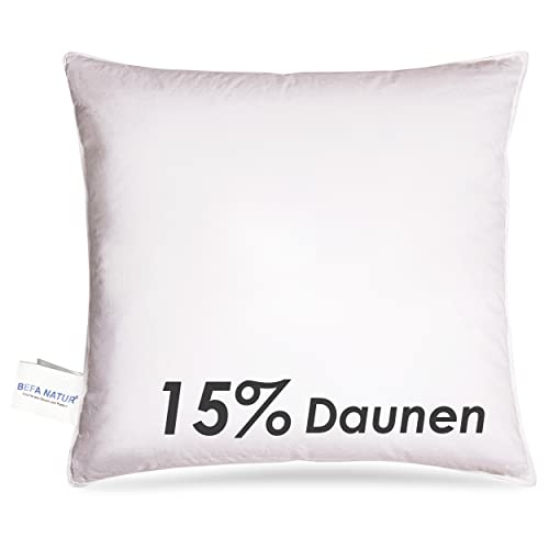 BEFA NATUR Made in Germany Kopfkissen 80x80 cm mit 15% Daunen & 85% Federn Klasse 1, weiß, Füllgewicht: 1200g. Allergiker geeignet (nomite), Downpass von BEFA NATUR