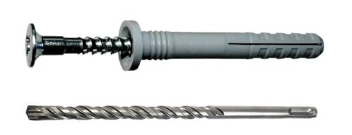 Nageldübel SDZ Zylinderkopf 5x25 mm 200 Stück + 1 Hammerbohrer 5x110 mm | Dübel aus reinem Nylon mit verzinktem Schraubnagel | BEFEST24® Made in Germany von BEFEST24