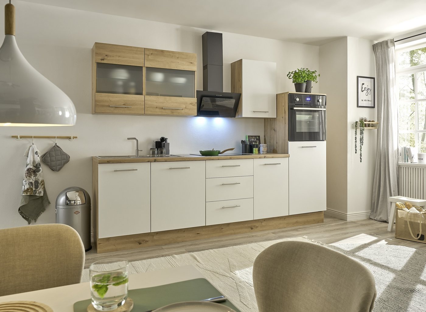 BEGA BBK Küchenzeile in Artisan Eiche Dekor / Weiß matt - 280x218x60cm (BxHxT) von BEGA BBK