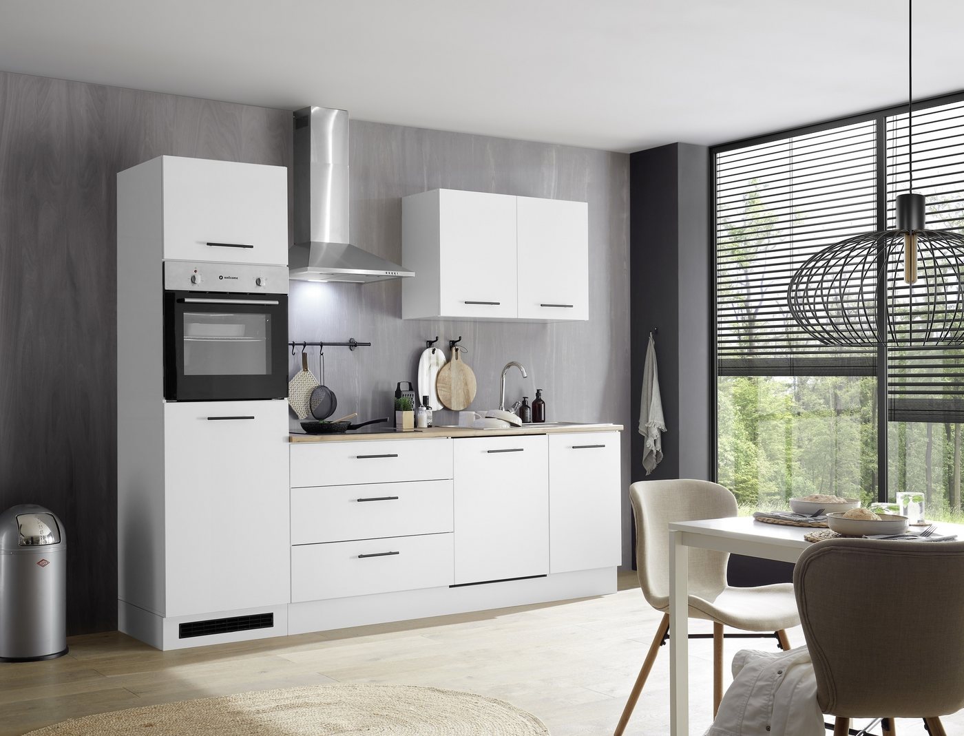 BEGA BBK Küchenzeile in Weiß matt / Platte Wotan Eiche Dekor- 250x212x60cm (BxHxT) von BEGA BBK