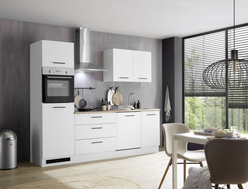 BEGA BBK Küchenzeile in Weiß matt / Platte Wotan Eiche Dekor- 250x212x60cm (BxHxT) von BEGA BBK