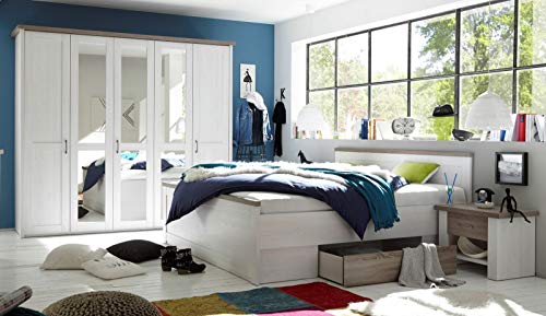 KOMPLETT SCHLAFZIMMER DOPPELBETT BETT NAKOS KLEIDERSCHRANK LUCA PINIE WEISS LANDHAUS von BEGA