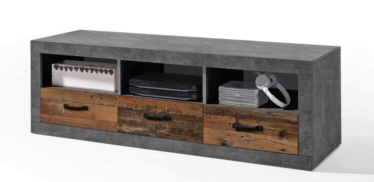 Lowboard INDIANA, mit 3 Schubladen Old Wood Optik und Beton Lowboard INDIANA, mit 3 Schubladen Old Wood Optik und Beton von BEGA