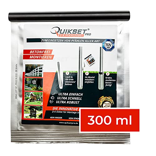 300ml chemischer Dübel Quikset Pro 2-K Pfahldübel für Naturgrund Zaunpfosten Zaun Pfosten Pfahl Dübel Pfeiler setzen ohne Beton von BEHA