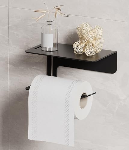 BEHE Interior - Toilettenpapierhalter ohne Bohren, Selbstklebend Toilettenpapierrollenhalter mit Ablage, Klopapierhalter Wc Halter Klorollenhalter Papierhalter Badzimmer, Schwarz (Ablage) von BEHE Interior
