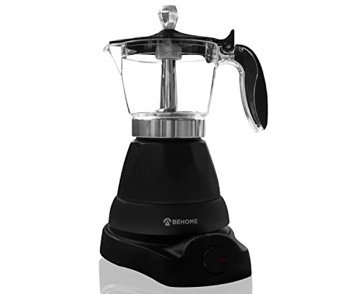 BEHOME Elektrische Kaffeemaschine 3 Tassen | Elektrische Kaffeemaschine mit Reduzierstück 1 Tasse | Automatisches Abschalten und Halten von Kaffee heiß für 30 Min., 360 ° drehbar, schwarz (ohne Timer) von BEHOME