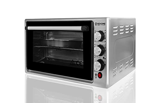 Behome Elektrischer Ofen 30 Liter | belüftet, emailliert, Autopulemte | Temperatur bis 320 ° Doppelglas mit Innenbeleuchtung und Timer 2 Ausstechformen und 1 Gitter (grau) von BEHOME