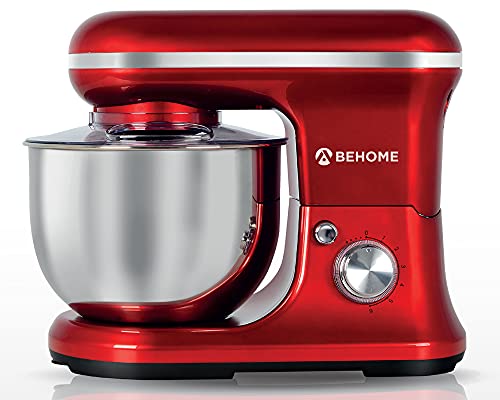 Behome Professionelle Planetenknetmaschine 5L rot | 6 Geschwindigkeiten, 2 Schneebesen und 1 Knethaken von BEHOME