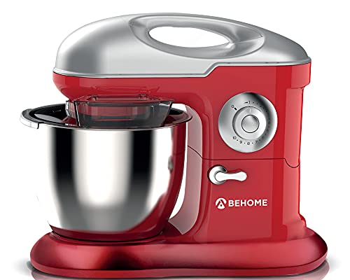 Behome Professionelle Planetenknetmaschine 6,5L rot | 10 Geschwindigkeiten, 2 Schneebesen und 1 Knethaken von BEHOME