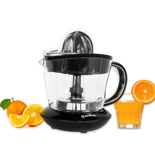 BEHOME Elektrische Zitronenpresse hohe Saftausbeute Kapazität 700ML | Orangenpresse 2 Drehrichtungen, 2 Kegel Doppelkegel für Orangenpressen Elektrische Saftpresse Edelstahl, Schwarz von BEHOME