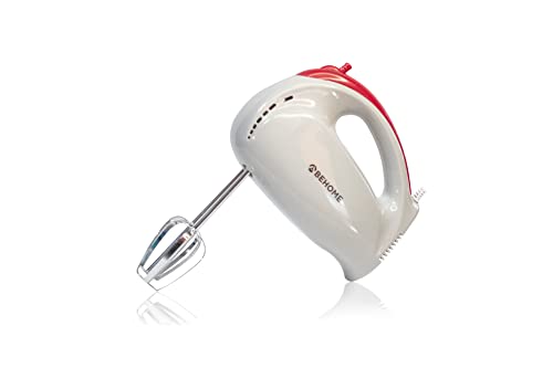 BEHOME Elektrischer Handrührer für Kuchen und Teig, Schneebesen zur Montage mit Knethaken inklusive, elektrischer Küchenmixer 150 W und 5 Geschwindigkeiten von BEHOME