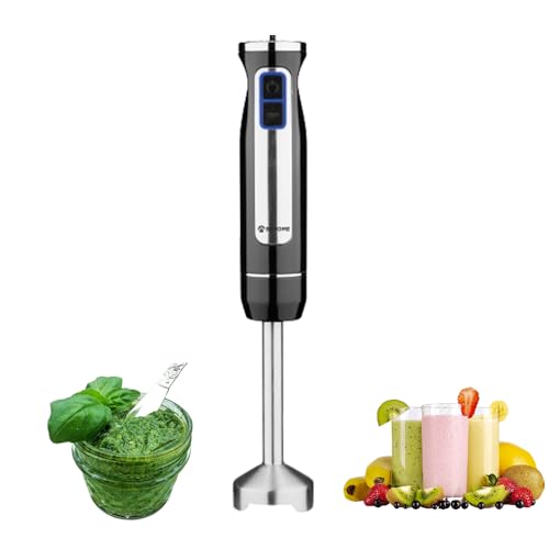 Stabmixer | Tauchmixer aus Edelstahl 800 W | Minipimer schwarz 8 Geschwindigkeiten mit LED-Licht von BEHOME