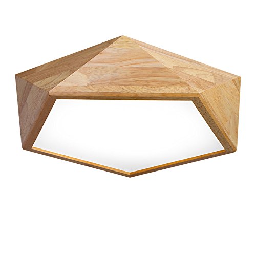 Deckenlampe Schlafzimmer Licht Hölzern Hexagon Deckenleuchte Wohnzimmer Massivholz nordisch Stil Kunst Kreativ LED Eiche Deckenleuchte (Neutrallicht 4000K) (42CM24W) von BEHWU