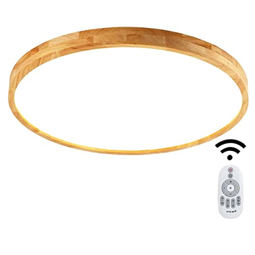 BEHWU LED Deckenleuchte Hölzerne Lampe Rundes Licht Deckenleuchte aus Holz Innenbeleuchtung Ultradünne 5CM Wohnzimmer Schlafzimmer Esszimmer Licht Mit Dimmfunktion der Fernbedienung 30cm16W1440LM von BEHWU