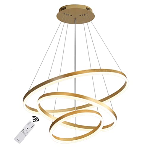 BEHWU LED Pendelleuchte, Esstisch Hängelampe Dimmbar Dreifarbiger Farbwechsel mit Fernsteuerung (Gold, 3 rings 40+60+80CM) von BEHWU