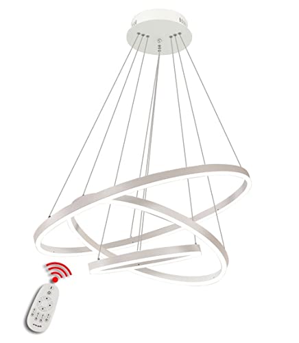 BEHWU LED Pendelleuchte, Esstisch Hängelampe Dimmbar Dreifarbiger Farbwechsel mit Fernsteuerung (White, 3 rings 40+60+80CM) von BEHWU