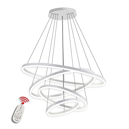 BEHWU LED Pendelleuchte, Esstisch Hängelampe Dimmbar Dreifarbiger Farbwechsel mit Fernsteuerung (White, 4 rings 20+40+60+80CM) von BEHWU