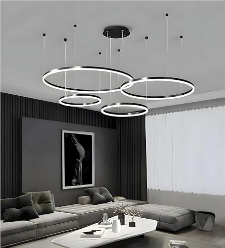 BEHWU LED Pendelleuchte Dimmbar, Wohnzimmerlamp, Moderne Ring-Hängeleuchte 3000K-6000K, Pendellampe LED Leuchtring Wohnzimmer Esszimmer Hängelampe, Aluminium Kronleuchter Mit Fernbedienung (Color : N von BEHWU