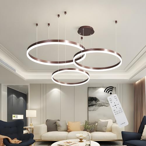BEHWU LED Pendelleuchte Dimmbar, Wohnzimmerlamp, Moderne Ring-Hängeleuchte 3000K-6000K, Pendellampe LED Leuchtring Wohnzimmer Esszimmer Hängelampe, Aluminium Kronleuchter Mit Fernbedienung (Color : B von BEHWU