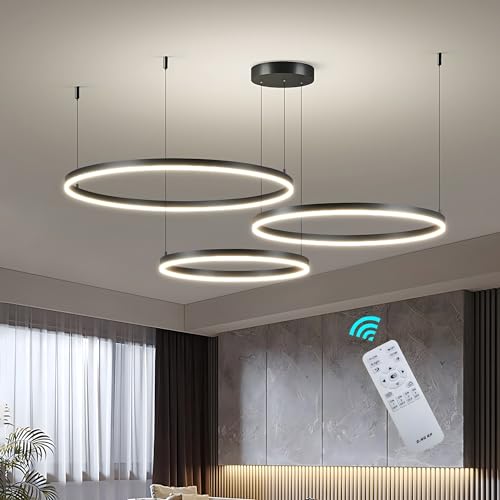BEHWU LED Pendelleuchte Dimmbar, Wohnzimmerlamp, Moderne Ring-Hängeleuchte 3000K-6000K, Pendellampe LED Leuchtring Wohnzimmer Esszimmer Hängelampe, Aluminium Kronleuchter Mit Fernbedienung (Color : N von BEHWU